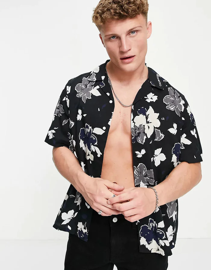 Flower Print Men's Beach Shirt-1
