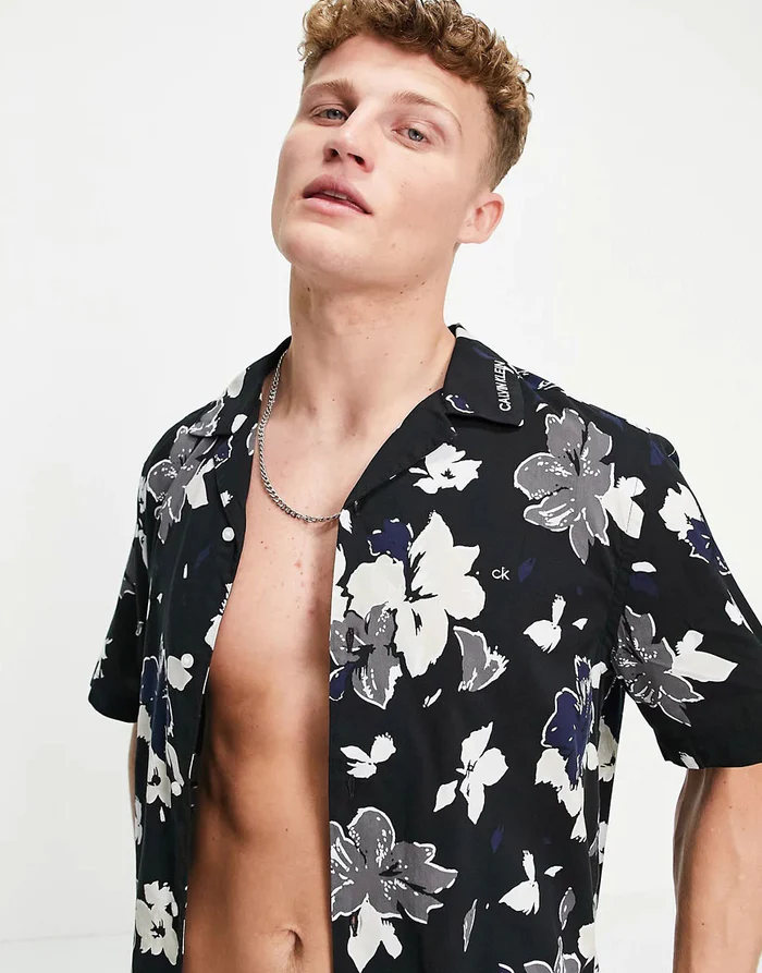 Flower Print Men's Beach Shirt-5